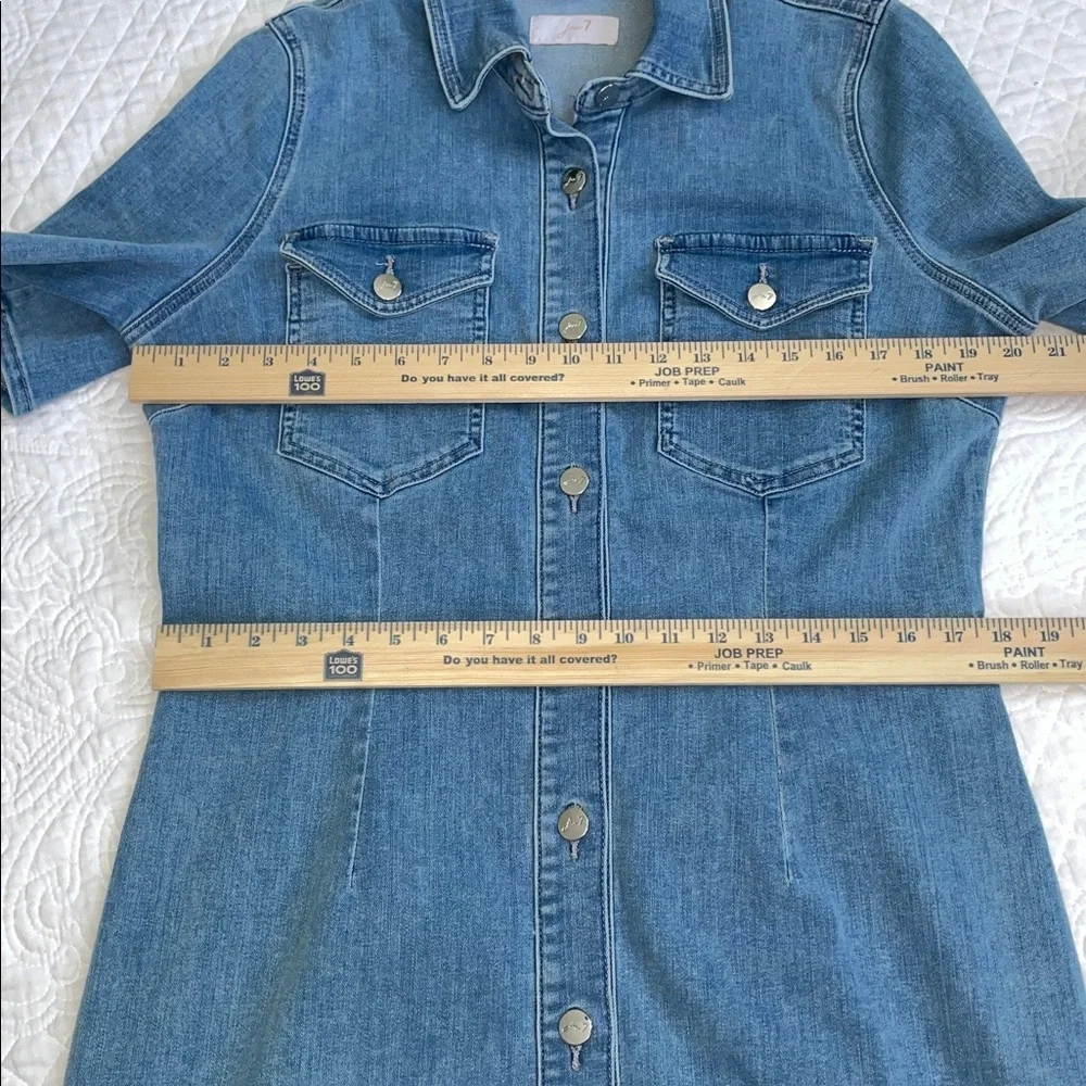 JEN7 by 7 For All Mankind Denim Shirt Dress | Large | Snap Front | Stretch Jean - Picture 11 of 11